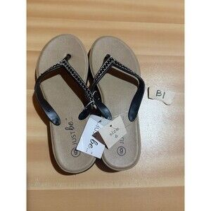 Just Be Womens Slippers 6 Brown Black Jewels Sparkly Slip On Sandals New